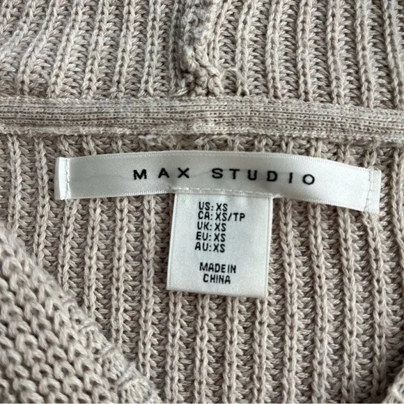 Max Studio Cardigan XS Tan Beige Full Zip Hood Knit Relaxed Casual Sweater Boho - Picture 3 of 8